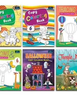 Copy Coloring Books For Kids - Set Of 6 Books - Tracing Copy Coloring Book, Halloween Jungle And Many More