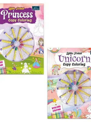 Little Artist Copy coloring for kids (set of 2 books) - Unicorn, Princess