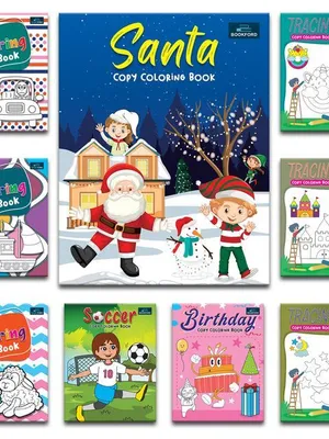 Copy Coloring Books For Kids - Set Of 9 Books - Tracing Copy Coloring , Santa, Birthday And Many More