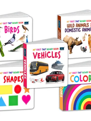 My First Tiny Board book-Wild & Domestic Animals, Birds, Colors, shapes and Vehicles (Set of 5) for Kids-Early Learning and Educational, Boost skills with engaging Bright Pictures- Ages 2+ Years