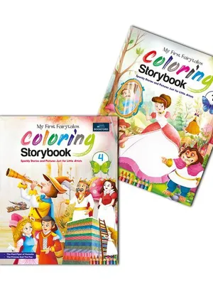 Fairytales Coloring Storybooks - Set of 2 (Parts 1 & 4) - Includes Cinderella, Beauty and the Beast, Pied Piper & Princess and the Pea