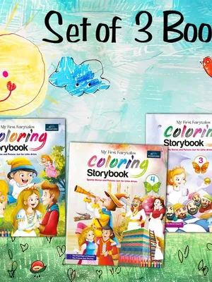 Fairytales Coloring Storybooks - Set of 3 (Parts 2, 3 & 4) - Includes Pinocchio, Rapunzel, Snow White, Frog Prince, Pied Piper & Princess and the Pea