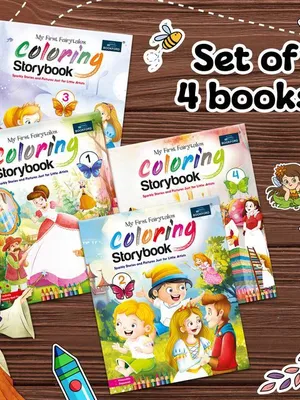Fairytales Coloring Storybooks - Set of 4 (Parts 1 to 4) - Includes Cinderella, Beauty and the Beast, Pinocchio, Rapunzel, Snow White, Frog Prince, Pied Piper & Princess and the Pea