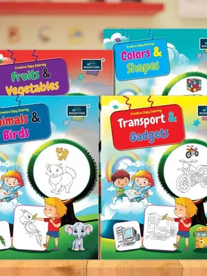 Creative Copy Coloring Book For Kids ( Set of 4 ) With 128 Pages - Animals & Birds , Colors & Shapes , Fruits & Vegetables, Transports & Gadgets - Suitable For All Ages Groups BOOK FORD PUBLICATIONS