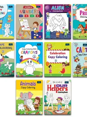Copy Coloring Books For Kids Set Of 10 Books - Numbers, Alien, Prince, Our Helpers And Many More