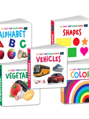 My First Tiny Board book-Vegetables, fruits, Vehicles, Colors and Shapes (Set of 5) for Kids- Early Learning and Educational, Boost Creativity and skills with engaging Bright Pictures- Ages 2+ Years