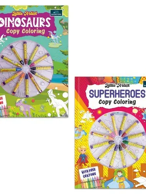 Little Artist Copy coloring for kids (set of 2 books) - Dinosaurs, Superheroes