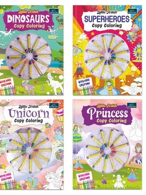 Little Artist Copy coloring for kids (set of 4 books) - Dinosaurs, Superheroes, Unicorn, Princess