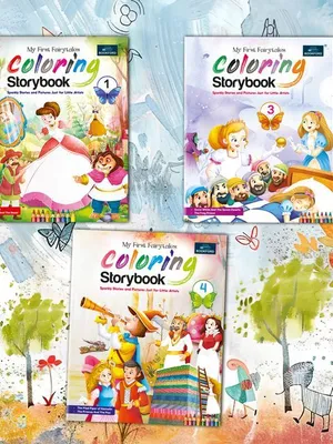Fairytales Coloring Storybooks - Set of 3 (Parts 1, 3 & 4) - Includes Cinderella, Beauty and the Beast, Snow White, Frog Prince, Pied Piper & Princess and the Pea