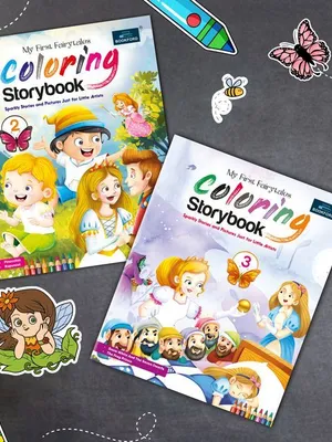 Fairytales Coloring Storybooks - Set of 2 (Parts 2 & 3) - Includes Pinocchio, Rapunzel, Snow White & The Frog Prince