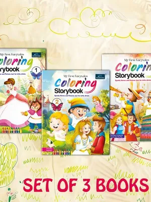 Fairytales Coloring Storybooks - Set of 3 (Parts 1, 2 & 4) - Includes Cinderella, Beauty and the Beast, Pinocchio, Rapunzel, Pied Piper & Princess and the Pea
