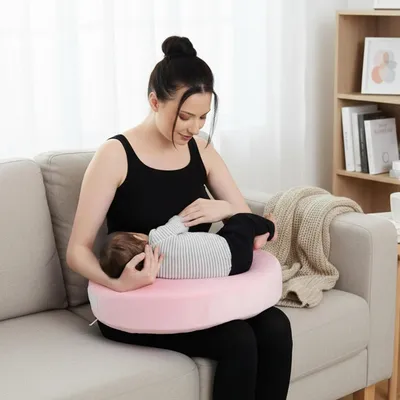 Feeding Pillow with Secure Support for Breastfeeding & Bottle Feeding | Adjustable, Soft & Washable | Ideal for Tummy Time & Play | Multipurpose | Nursing | (Pink)