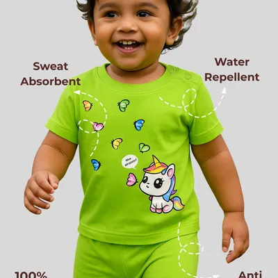 Spill-Proof Natural Cotton Unisex Baby & Kids Co-Ord Set — Happy Unicorn