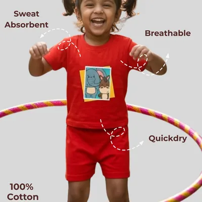Flexible Fit Natural Cotton Unisex Baby & Kids Co-Ord Set — Elephant & Donkey