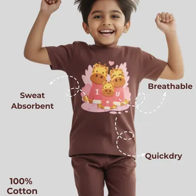 Mess-Proof Natural Cotton Baby & Kids Co-Ord Set — Giraffe Family