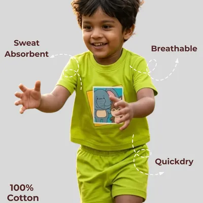 Flexible Fit Natural Cotton Unisex Baby & Kids Co-Ord Set — Elephant & Donkey