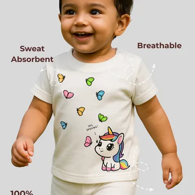 Spill-Proof Natural Cotton Unisex Baby & Kids Co-Ord Set — Happy Unicorn