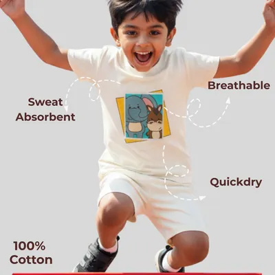 Flexible Fit Natural Cotton Unisex Baby & Kids Co-Ord Set — Elephant & Donkey