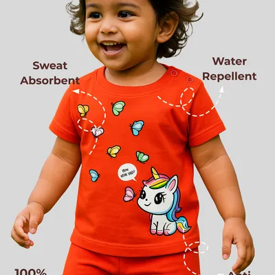 Spill-Proof Natural Cotton Unisex Baby & Kids Co-Ord Set — Happy Unicorn