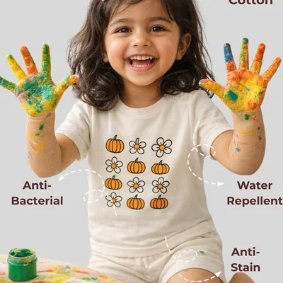 Everyday Comfort Natural Cotton Unisex Baby & Kids Co-Ord Set — Pumpkin Flower