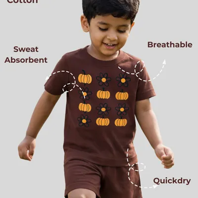 Everyday Comfort Natural Cotton Unisex Baby & Kids Co-Ord Set — Pumpkin Flower