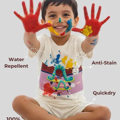 Mess-Proof Natural Cotton Unisex Baby & Kids Co-Ord Set — Jolly Caterpillar