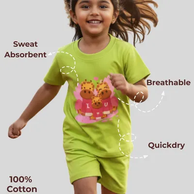 Mess-Proof Natural Cotton Baby & Kids Co-Ord Set — Giraffe Family