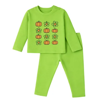 Mess-Proof Natural Cotton Baby & Kids Co-Ord Set — Pumpkin Flower