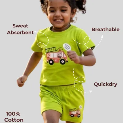 Soft & Comfortable Natural Cotton Unisex Baby & Kids Co-Ord Set — Fire Truck