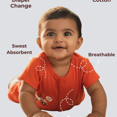 Mess-Proof Natural Cotton Unisex Rompers for Babies — Fire Truck