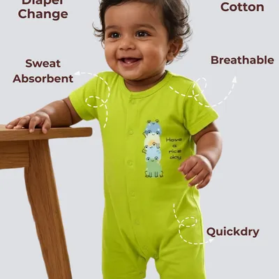 Easy Diaper Change Natural Cotton Unisex Rompers For Babies — Frog Family