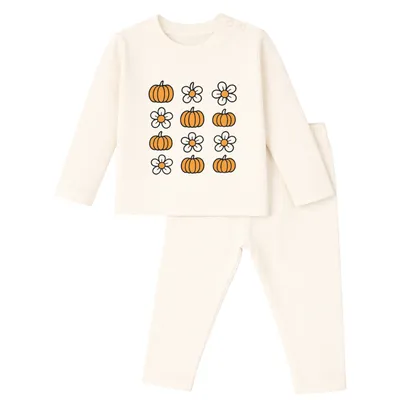Mess-Proof Natural Cotton Baby & Kids Co-Ord Set — Pumpkin Flower