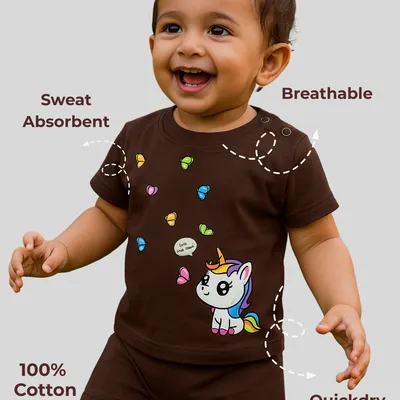 Spill-Proof Natural Cotton Unisex Baby & Kids Co-Ord Set — Happy Unicorn