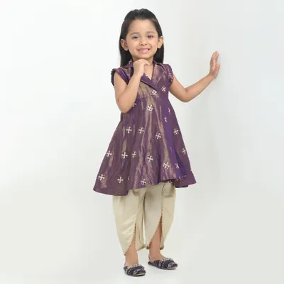 Girls Blue Foil Angrakha Dhoti – 2-Piece Festive Set