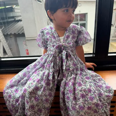 Violet Garden Puff Sleeve Tie-Front Dress — Girls Floral Maxi Dress