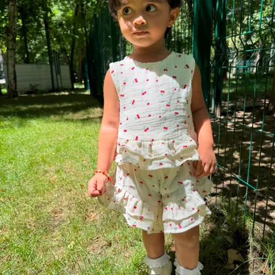 Cherry Pop Ruffle Co-ord Set — Girls Sleeveless Top & Ruffle Shorts