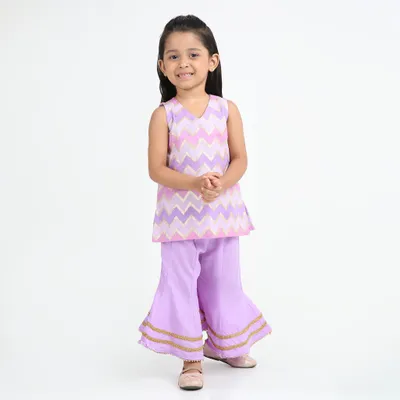 Purple Kurta Sharara Set for Girls – 2-Piece Festive Wear