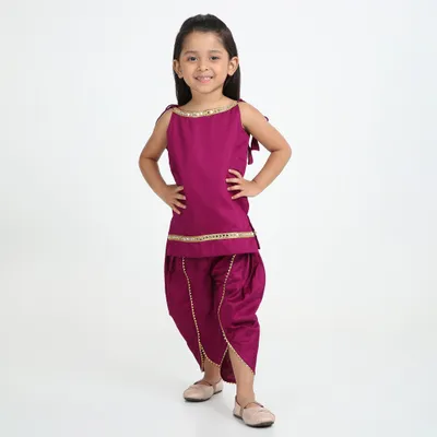 Kids Magenta Satin Kurta Dhoti – 2-Piece Festive Set