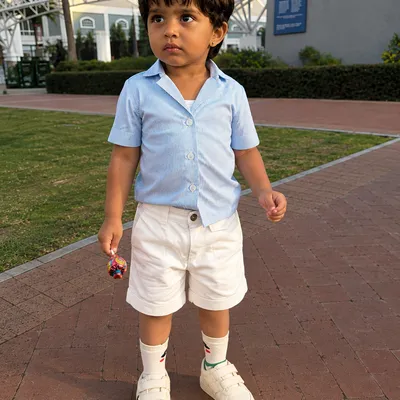 Sky Stripe Shirt & Chino Shorts Set