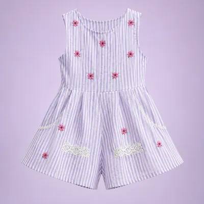 Lavender Meadow Floral Romper — Girls Striped Sleeveless Playsuit