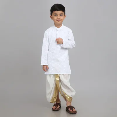 Boys Off-White Kurta Dhoti –  Festive Set