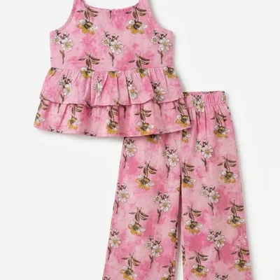 Pink Floral Peplum Co-ord Set — 0-12m