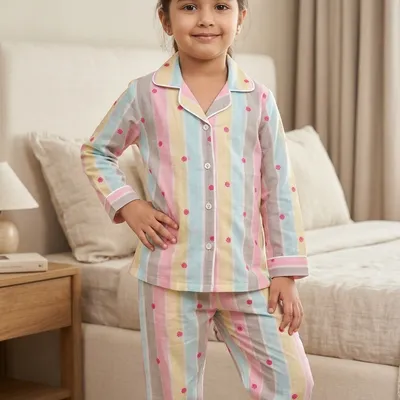 Pastel Stripe Cotton Night Suit
