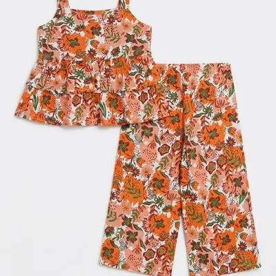Orange Floral Peplum Co-ord Set