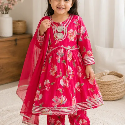 Floral Printed Cotton Kurta Patiala Set with Dupatta | Ethnic Suit Set for Girls