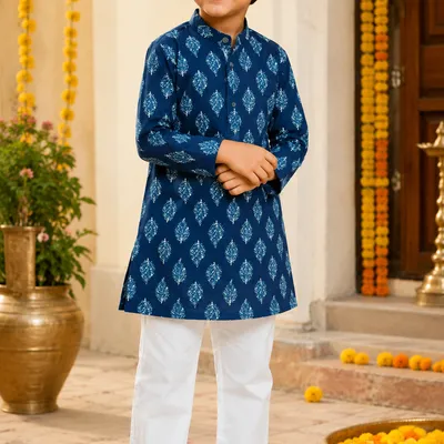 Indigo Cotton Kurta Pajama Set
