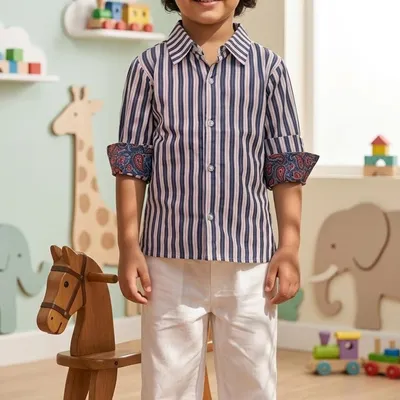 Classic Stripe Shirt & White Trouser Set