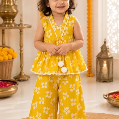 Yellow Peplum Top & Palazzo Set