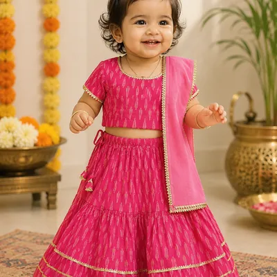 Pink Printed Lehenga Choli with Dupatta