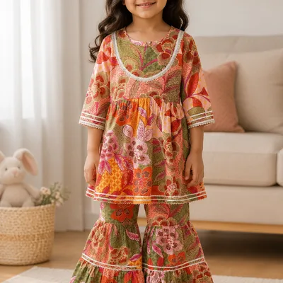 Green Floral Sharara Set with Dupatta